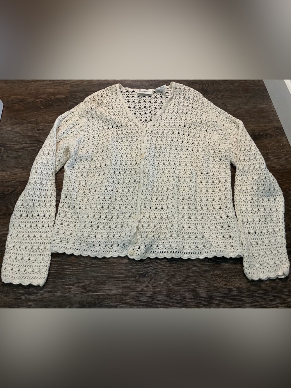 Vintage Crochet Button-Front Sweater Cardigan - Cream